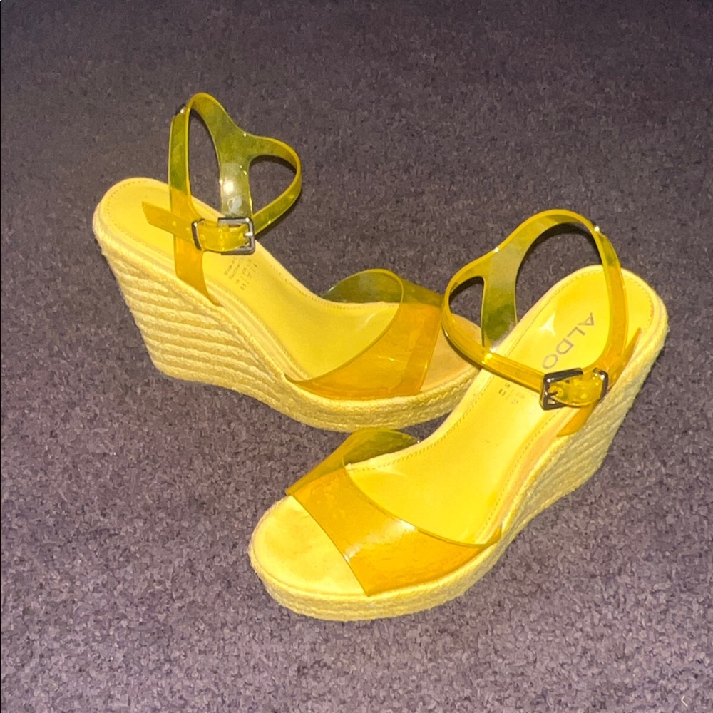 Aldo Sunny Yellow Strap Wedge Sandals